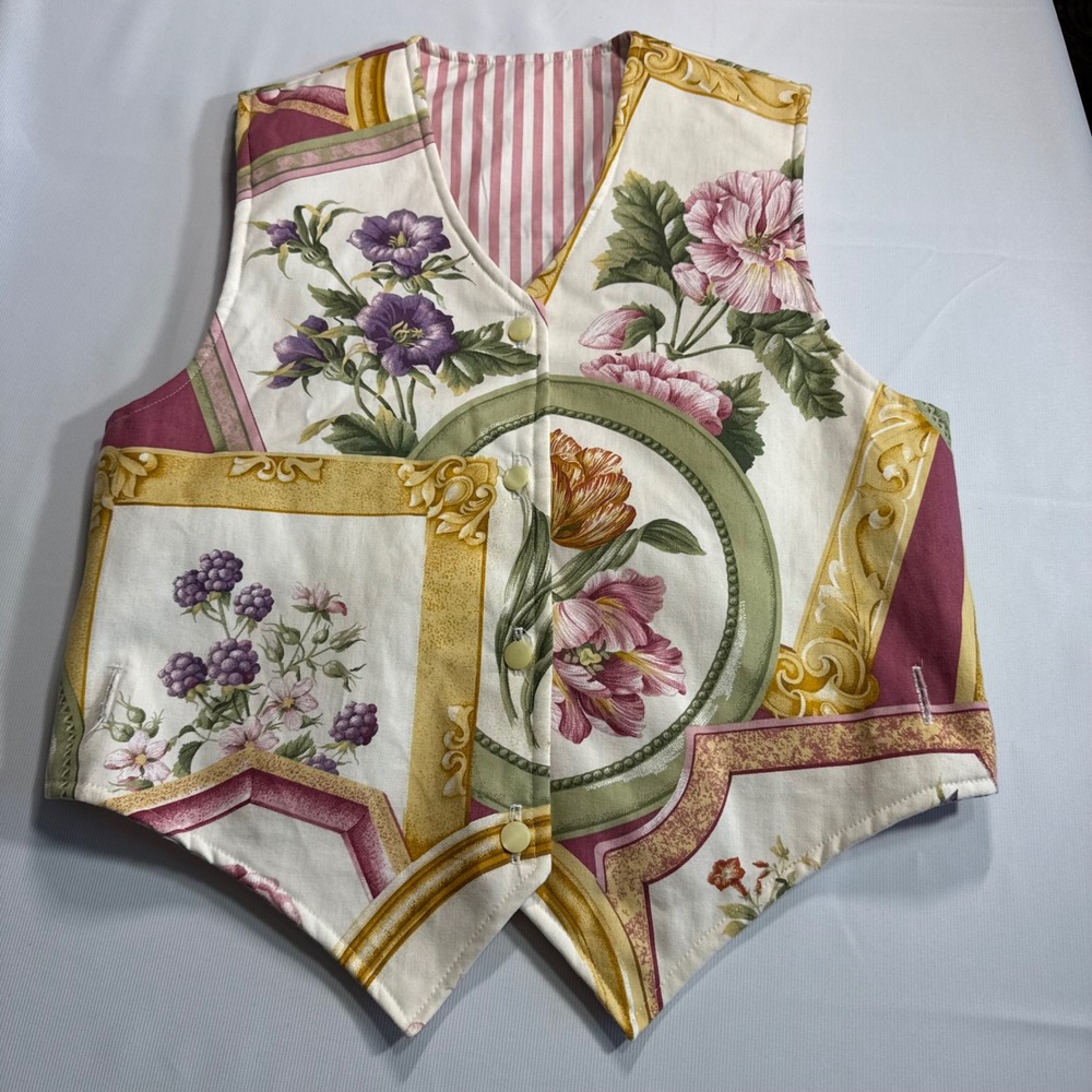 Cottagecore Vtg Coastal Granny Large Sage Cable Knit Sweater Floral Striped Vest - Picture 3 of 10